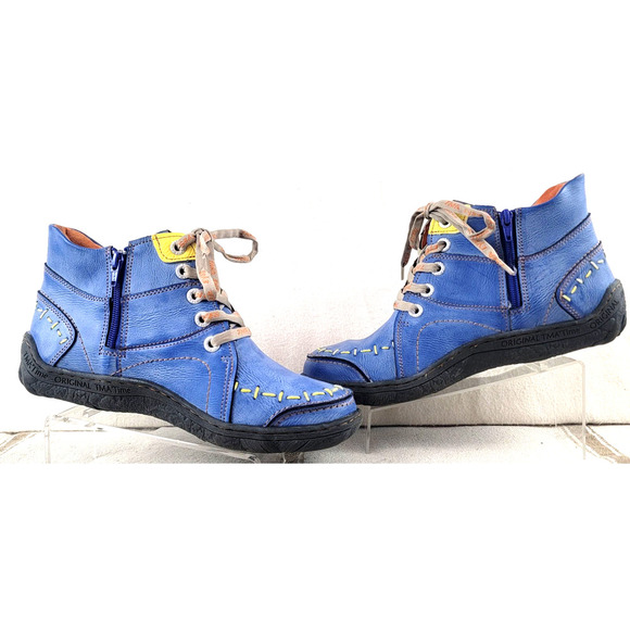 TMA EYES Stitching Shoes Leather Lace-up Handwork Casual Boots Womans Size 10.5 - Picture 2 of 13